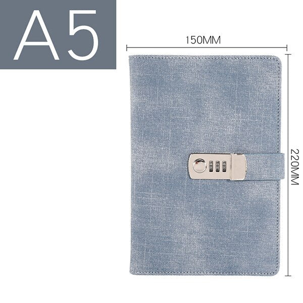 Password Notebook Paper Lockable Portable Book PU Leather Diary Lock Traveler Journal Weekly Planner School Stationery Gifts